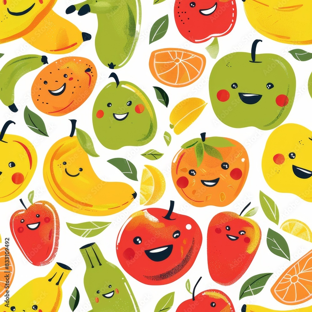 seamless pattern of cheerful dancing cartoon fruits seamless pattern of cheerful dancing cartoon fruits
