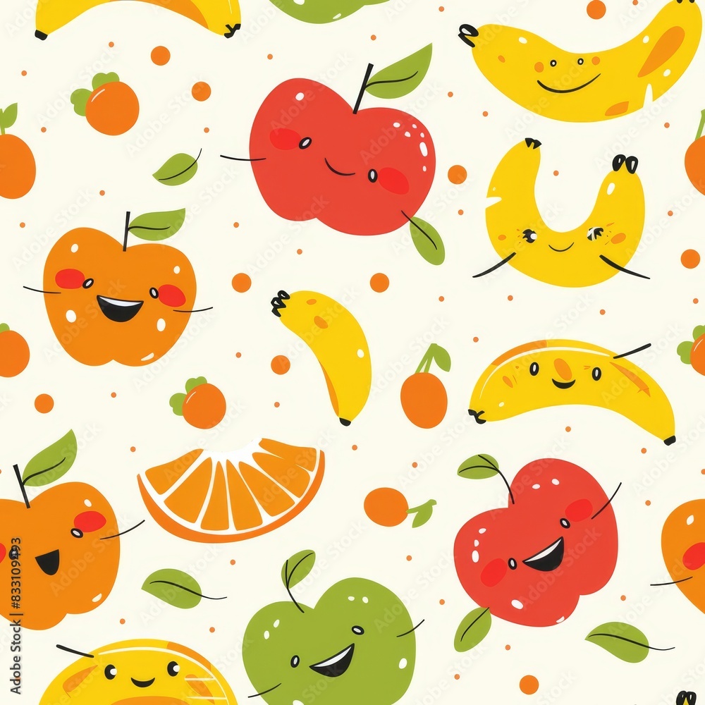 seamless pattern of cheerful dancing cartoon fruits seamless pattern of cheerful dancing cartoon fruits