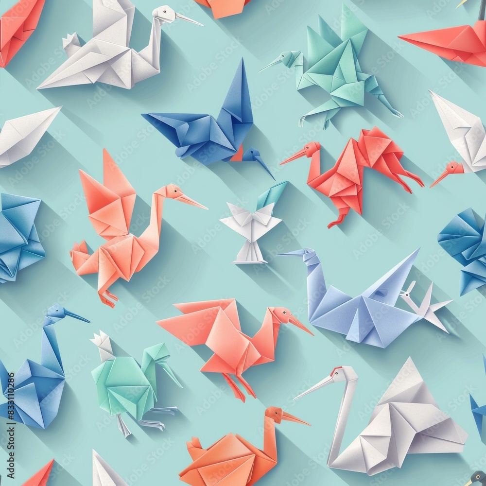 Obraz premium seamless pattern of different origami animal designs