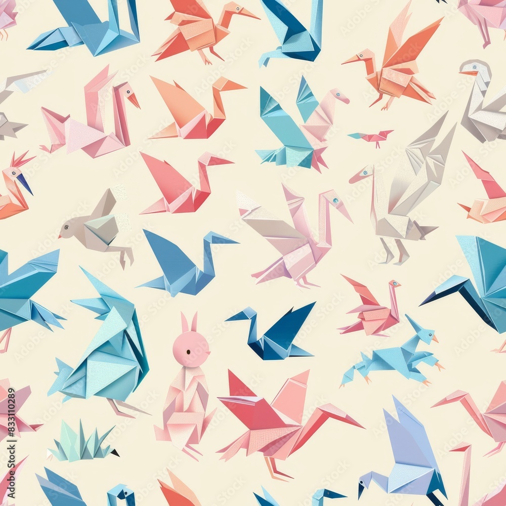 seamless pattern of different origami animal designs seamless pattern of different origami animal designs