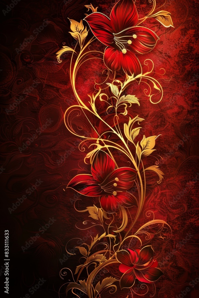 Beautiful abstract red and gold floral design Beautiful abstract red and gold floral design