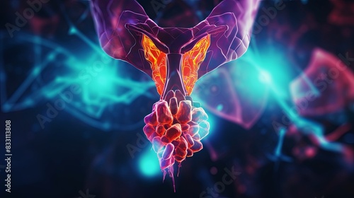 Detailed Thyroid Gland Anatomy in 3D Illustration on Modern Technology Background - Medical Stock Image photo
