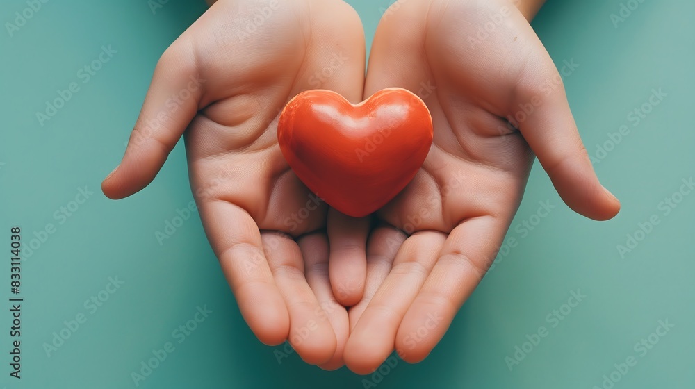 Obraz premium 9. A pair of hands holding a heart-shaped object, conveying love and care
