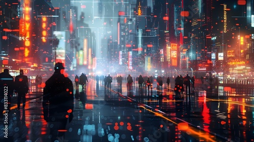 Futuristic Cityscape Illuminated by Vibrant Technological Transformation