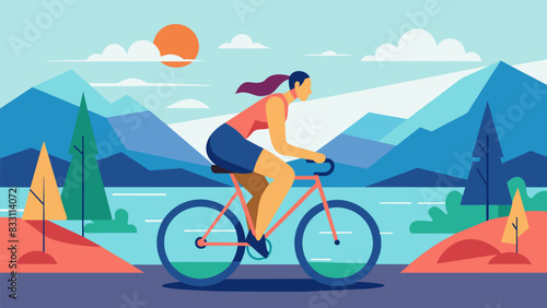 Take a ride on a virtual bike through scenic landscapes getting your legs moving and flowing before your workout.. Vector illustration