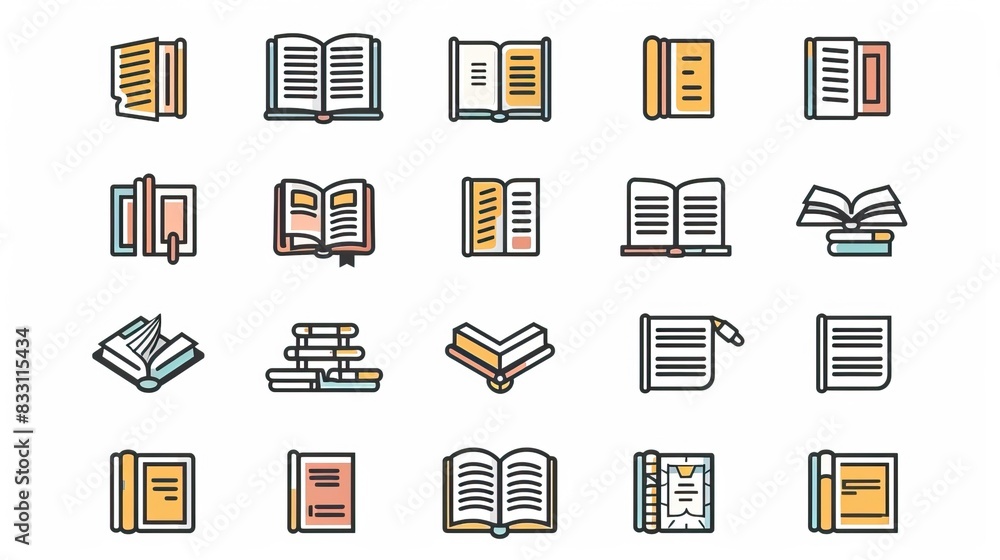 Book icons set in thin line style, isolated on white background, vector illustration Book icons set in thin line style, isolated on white background, vector illustration