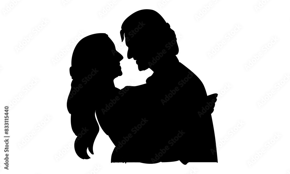 silhouette of happy married man and woman. Romantic young wedding couple
