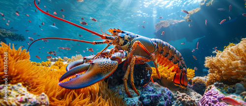 Fototapeta Naklejka Na Ścianę i Meble -  American lobster near a coral reef