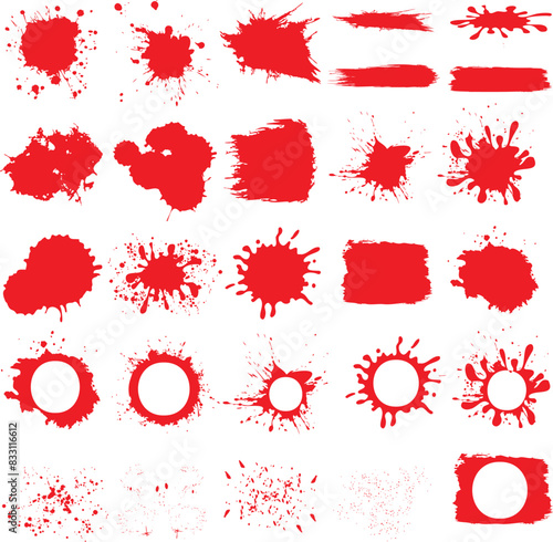 Red ink splatters, blood splatter vector red splashes, abstract paint spots, grunge design elements illustration, texture, messy, creative graphic art