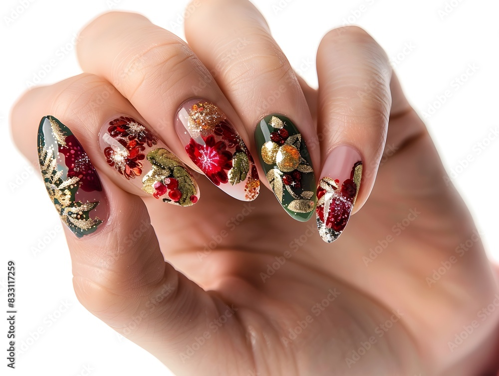 Nail Design with Seasonal Floral Accents on Feminine Hands Nail Design with Seasonal Floral Accents on Feminine Hands