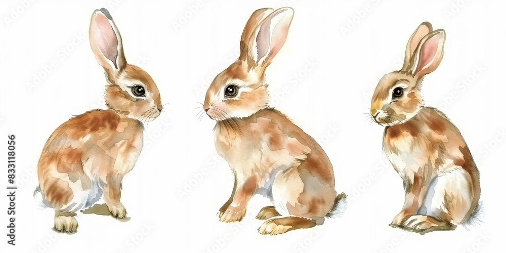 Three cute watercolor bunnies. Three cute watercolor bunnies.