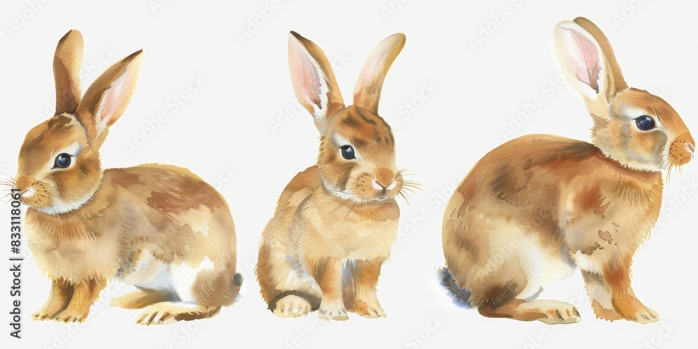 Obraz premium Three cute watercolor bunnies.