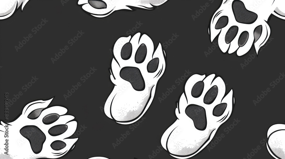 Fototapeta premium White Dog Paw Line Art Pattern for Pet Designs