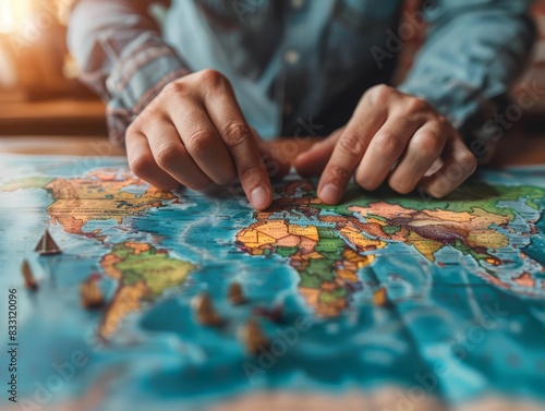 Close-up of a hand resting on a map
