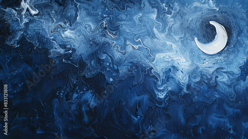 Canvas with abstract smears of midnight blue and moonlight white, creating a mystical painting, photo