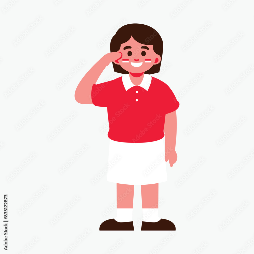 Cheerful Cartoon Girl Saluting
