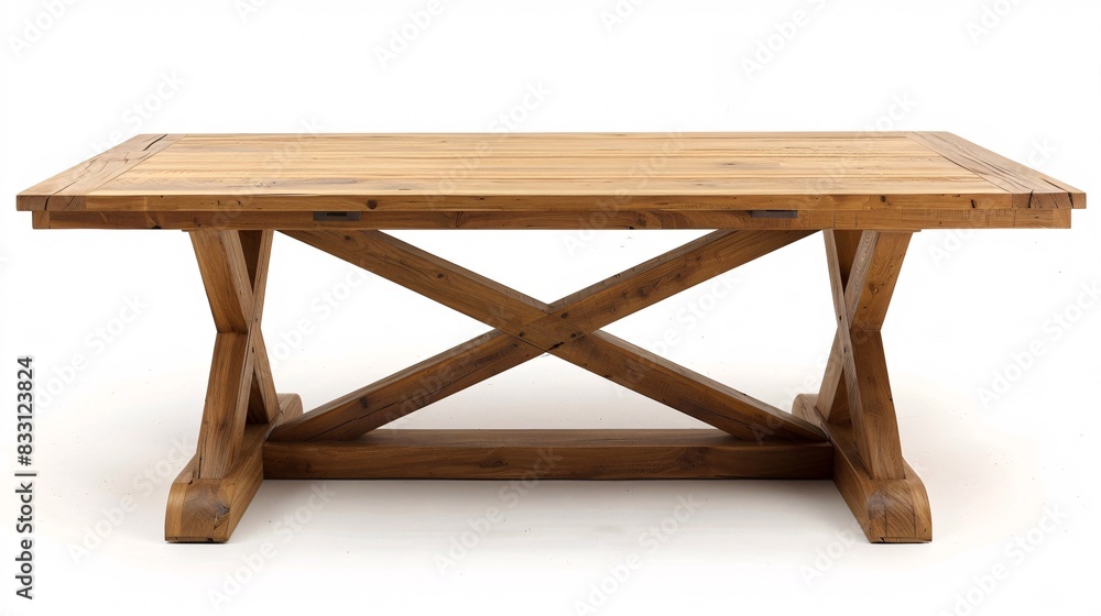 Spacious wooden dining table on a blank white surface. Spacious wooden dining table on a blank white surface.