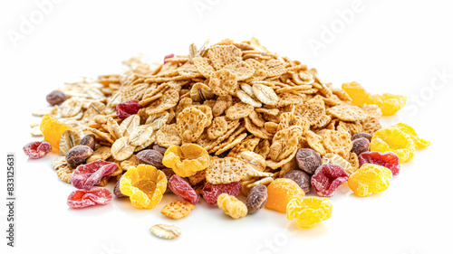 Assortment of cereal, grains, muesli or oats for healthy breakfast, organic farm market product isolated on white background