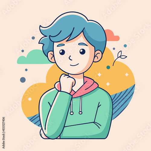 Minimalist person with a thoughtful expression, crafted in an adorable doodle style, Generative AI