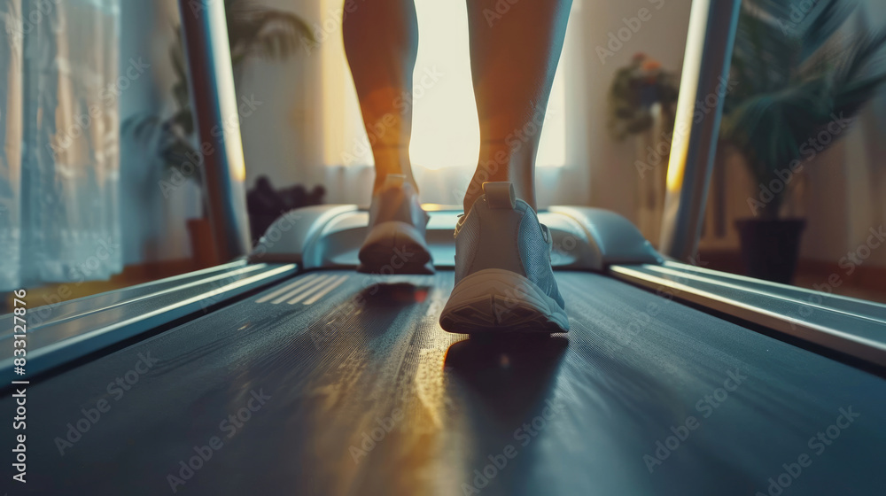 A woman Exercising on Treadmill and Stationary Bike for Cardio, close-up shoes A woman Exercising on Treadmill and Stationary Bike for Cardio, close-up shoes