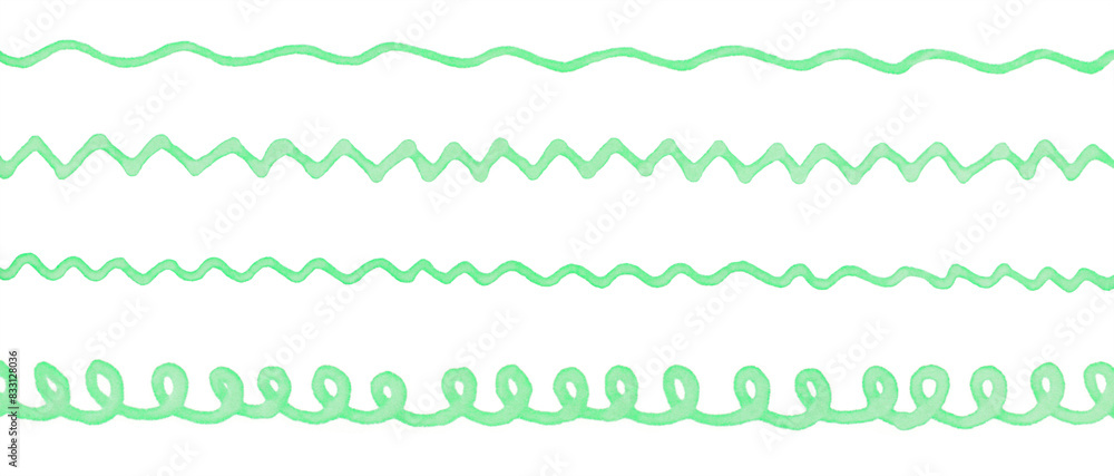 まっすぐではないラフな手描きの線 グリーン まっすぐではないラフな手描きの線 グリーン