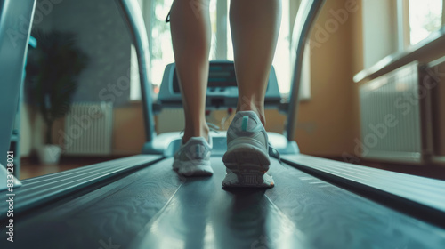 A woman Exercising on Treadmill and Stationary Bike for Cardio  close-up shoes