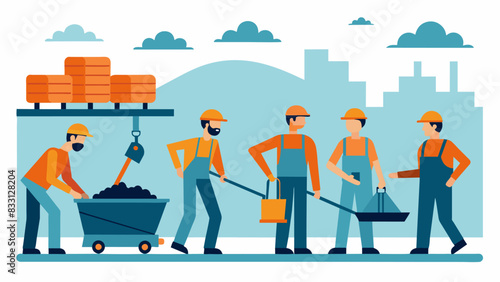 From sorting to scrubbing to drying a team of workers oversee each stage of the coal cleaning process ensuring its smooth and efficient operation.. Vector illustration