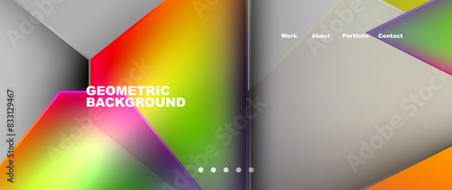 Metal triangles with colorful bright triangles. Geometric modern minimalist design template