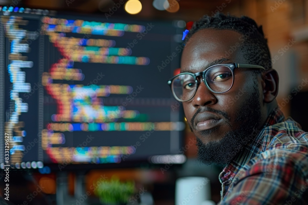 An editorial photostock image featuring a dedicated programmer ...