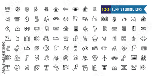Climate control systems icons set. Outline set of climate control systems vector icons for ui design. Outline icon collection. Editable stroke.