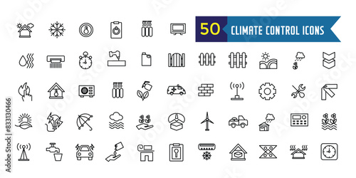 Climate control systems icons set. Outline set of climate control systems vector icons for ui design. Outline icon collection. Editable stroke.