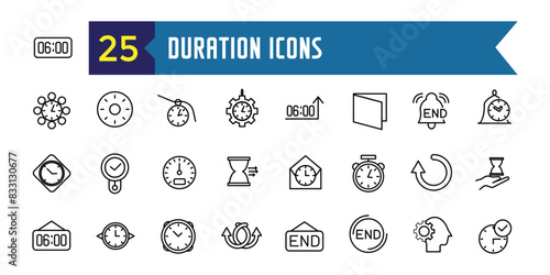 Duration icons set outline vector. Future past. Present time. Outline icon collection. Editable stroke.