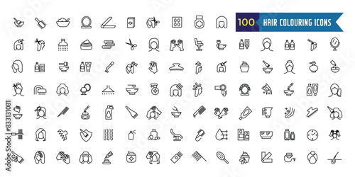 Hair colouring icons set outline vector. Fashion dye shower. Style hair colouring. Outline icon collection. Editable stroke.