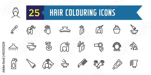 Hair colouring icons set outline vector. Fashion dye shower. Style hair colouring. Outline icon collection. Editable stroke.