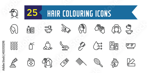 Hair colouring icons set outline vector. Fashion dye shower. Style hair colouring. Outline icon collection. Editable stroke.