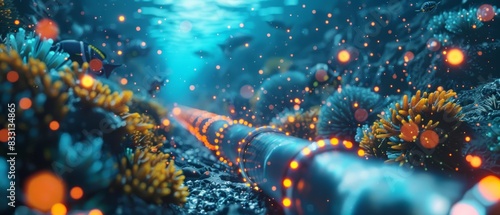 Underwater fiber optic cable network, showcasing global connectivity technology