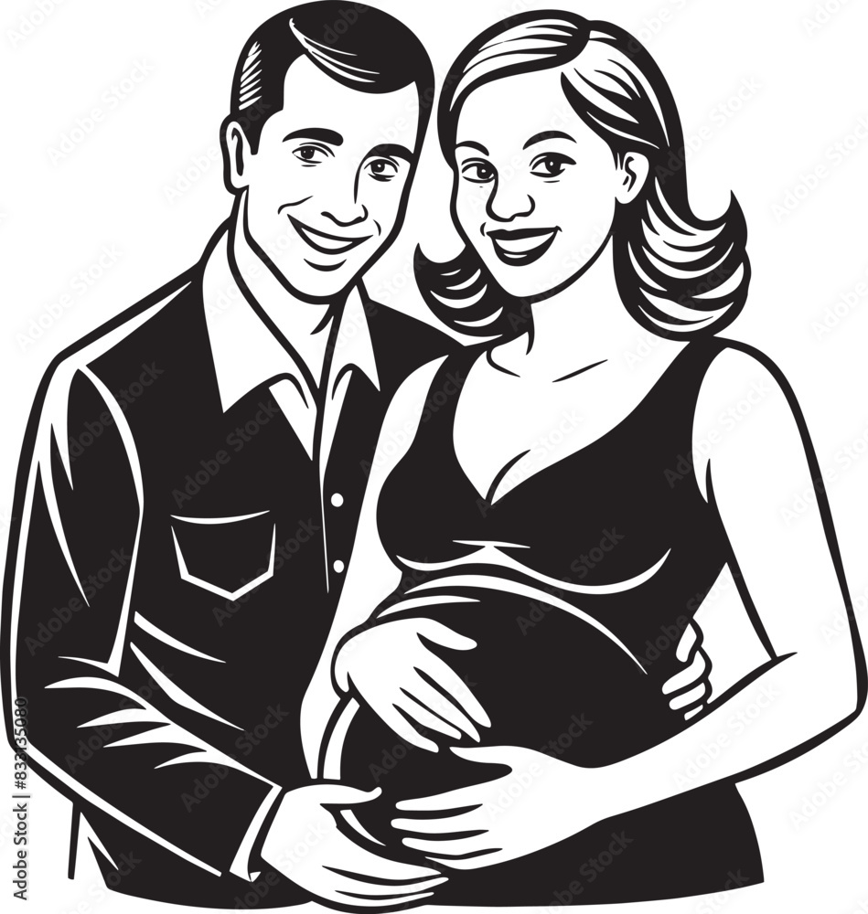 silhouette of a pregnant woman with her husband illustration black and white silhouette of a pregnant woman with her husband illustration black and white