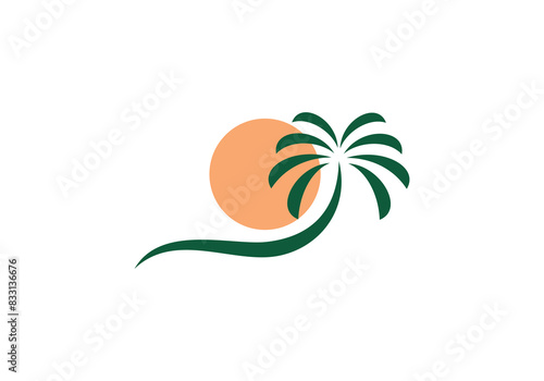 palm with sun logo design vector