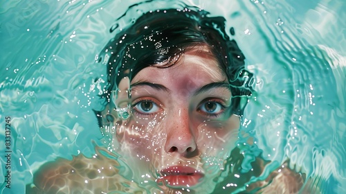 fine art photograpy of someone trapped inside a painting that is sinking in water photo