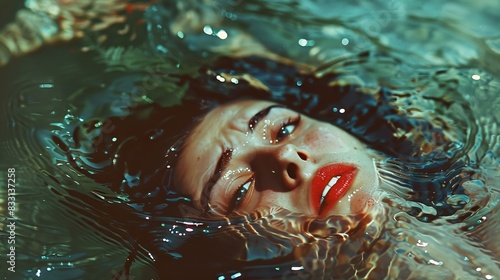 fine art photograpy of someone trapped inside a painting that is sinking in water photo