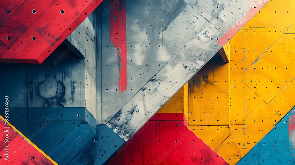 Fototapeta premium A background with a raw, concrete texture combined with bright, primary colors and bold typography, reflecting the neo-brutalist aesthetic