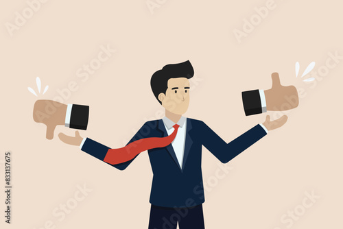 Social feedback, positive and negative feedback on social media, people giving opinions with thumbs up, unfavorable feedback.
