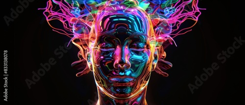 mental illness, featuring colorful neon visuals representing the complexity and diversity of human emotions and experiences against a black background, spark conversations and reduce stigma