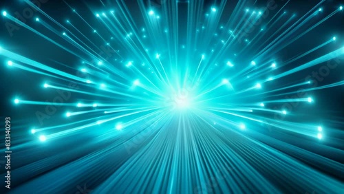 Brilliant blue fiber optic lights bursting from a central point, creating a dynamic, futuristic atmosphere. The radiant strands extend outward, symbolizing energy, connectivity, and modern technology.