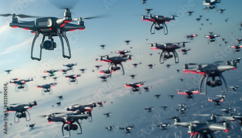 Drones Swarming Over Ocean and Coastline photo