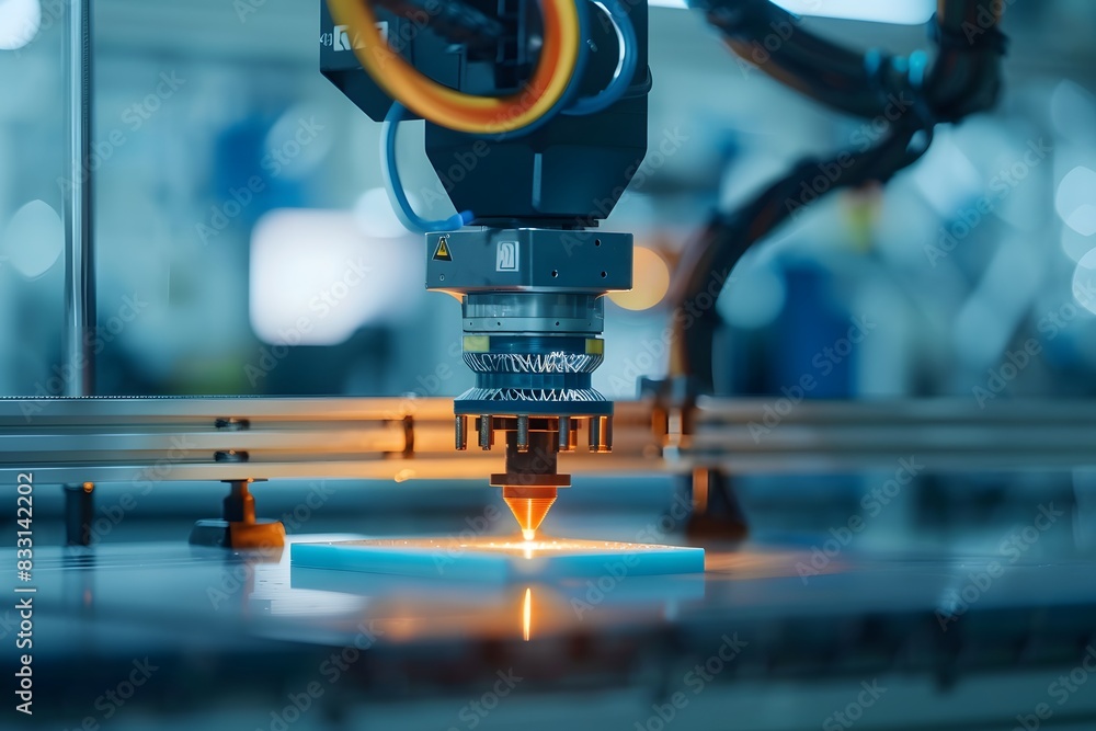 Illustration of Adoption of additive manufacturing (3D printing) and other advanced techniques to improve production processes. Ai Generate. Illustration of Adoption of additive manufacturing (3D printing) and other advanced techniques to improve production processes. Ai Generate.