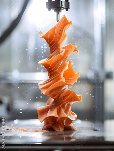 Illustration of Adoption of additive manufacturing (3D printing) and other advanced techniques to improve production processes. Ai Generate.