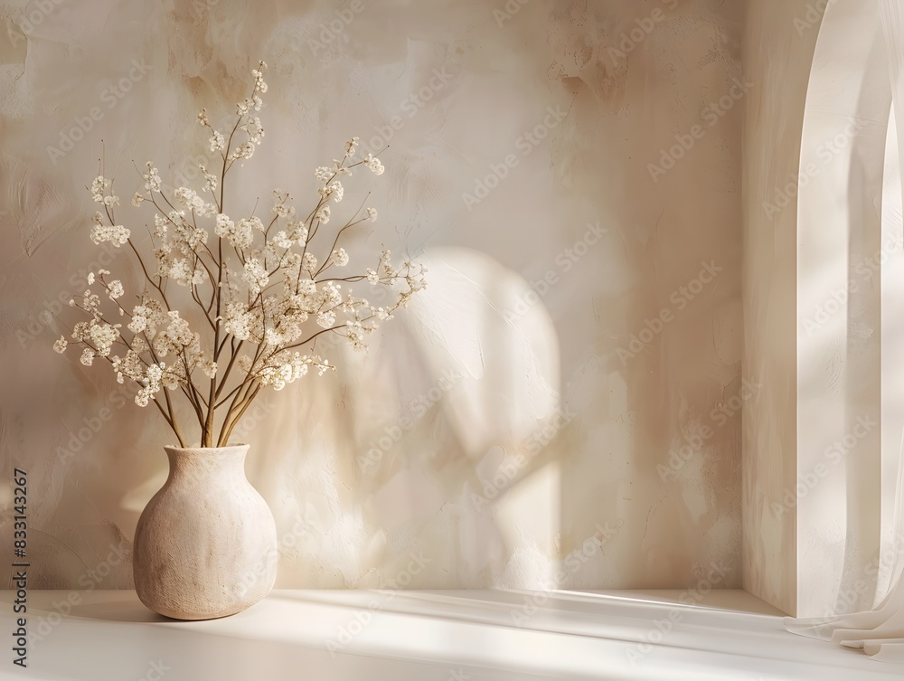 Minimal Floral Arrangement on Neutral Backdrop for Peaceful Home Decor or Product Presentation Minimal Floral Arrangement on Neutral Backdrop for Peaceful Home Decor or Product Presentation
