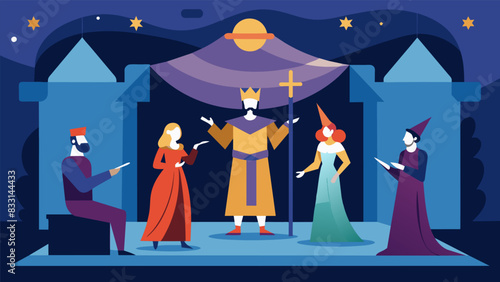 The play is a collaborative effort showcasing the talents of actors set designers and costume makers from within the church.. Vector illustration