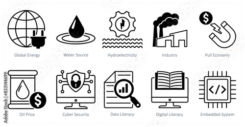 A Set of 10 Industrial icons as global energy, water source, hydroelectricity